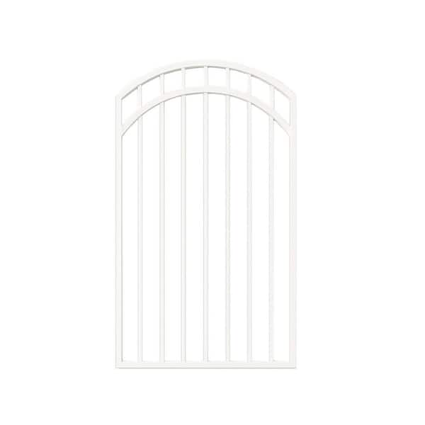 Glossy White Arched Coral Steel Gate (33 in. W x 56 in. H) with Self-Close Hardware, Double-Sided Handle, and 2x2 Hinges