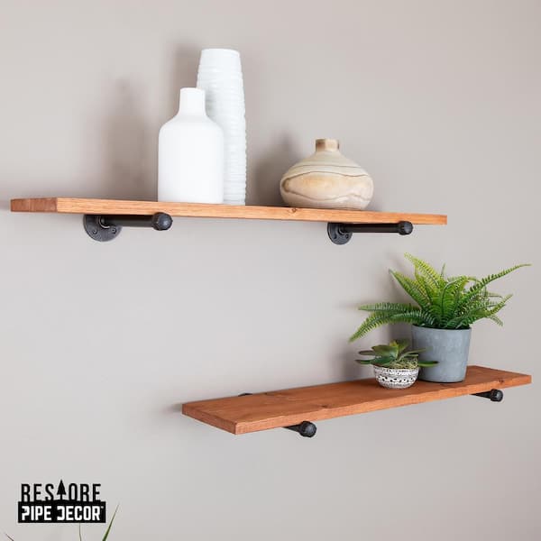 Pipe Decor 24 Wall Mounted Clothing Rack with Wood Shelf and Industrial Steel Pipe - Sunset Cedar