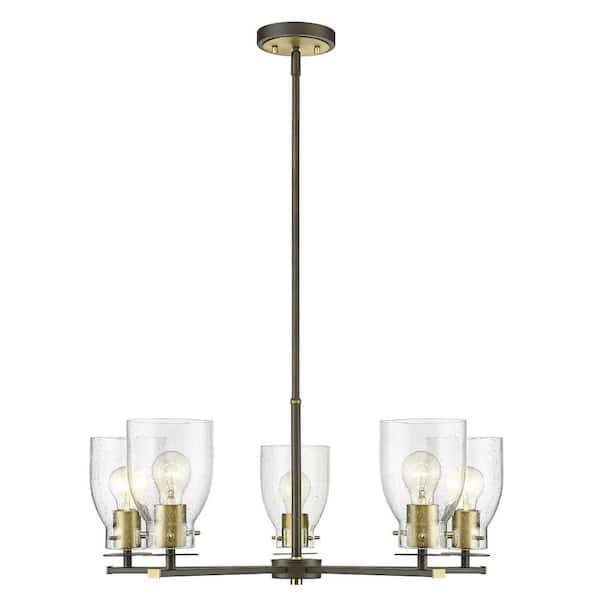 Unbranded Shelby 28 in. 5-Light Oil Rubbed Bronze and Antique Brass Chandelier with Clear Seedy glass