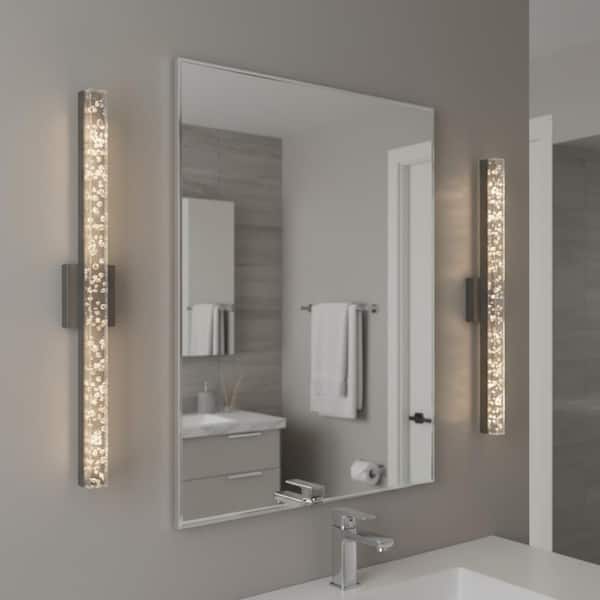 48 in. 1-Light 32W Brushed Nickel Integrated LED Vanity Light with Acrylic Shade, Modern Bathroom Wall Sconce for Mirror