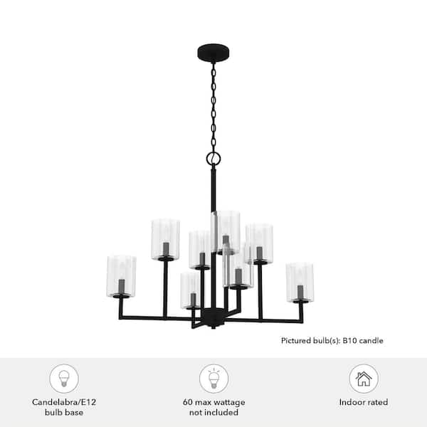Hunter - Kerrison 8-Light Natural Iron Geometric Chandelier with Clear Seeded Glass Shades