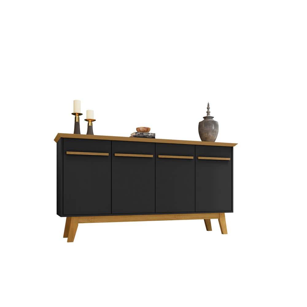Yonkers 63" Black and Cinnamon Mid-Century Modern Sideboard