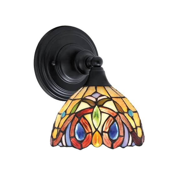 Unbranded Fulton 1-Light Matte Black Wall Sconce, 7 in. Lynx Art Glass