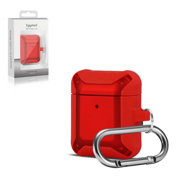 REIKO Eggshell 360-Degrees Protect Case for AirPods In Red with Carabiner