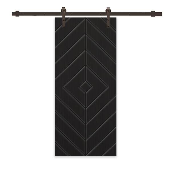 CALHOME Diamond 36 in. x 80 in. Fully Assembled Black Painted MDF Modern Sliding Barn Door with Hardware Kit