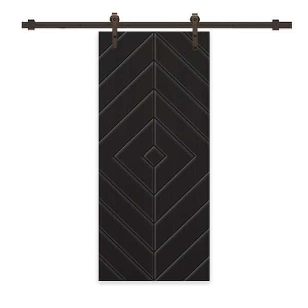 CALHOME Diamond 36 in. x 96 in. Fully Assembled Black Painted MDF Modern Sliding Barn Door with Hardware Kit
