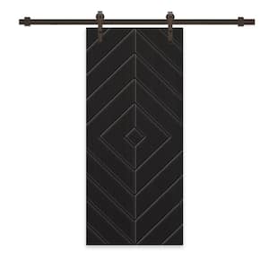 Diamond 42 in. x 96 in. Fully Assembled Black Stained MDF Modern Sliding Barn Door with Hardware Kit