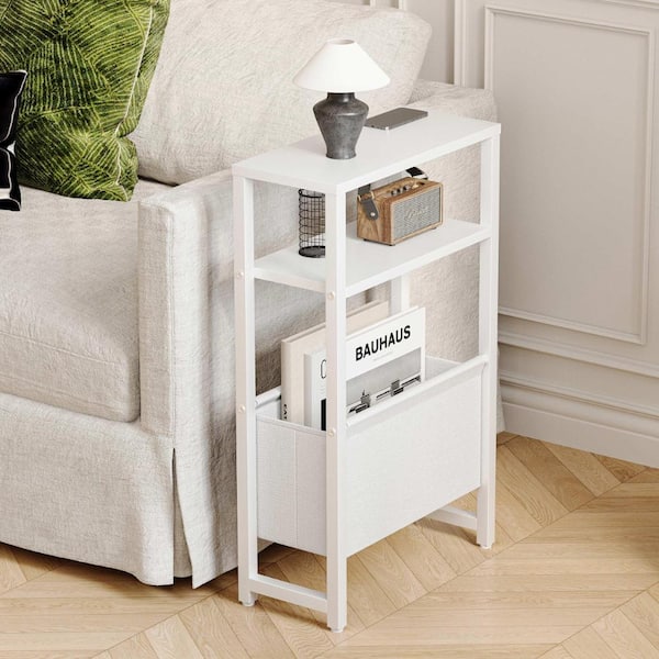 Narrow Side Table with Magazine Rack, 3-Tier Slim End Table for