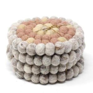 Flower Pinks Felt Ball Coasters ( 4-Pack)