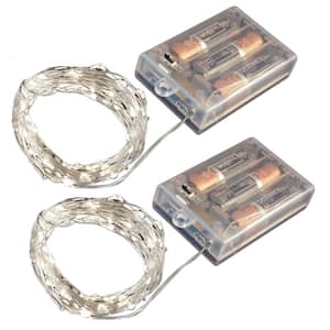 Battery Operated LED Waterproof Mini String Lights with Timer (50ct) Cool White (Set of 2)