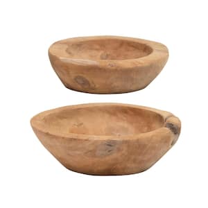 9.84 in. 160 fl. oz. Brown Teak Wood Serving Bowls (Set of 2)