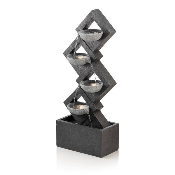 Alpine Corporation - 39 in. Tall Indoor/Outdoor Soothing 4-Tier Zen Fountain with LED Lights