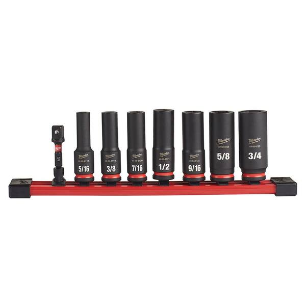 Milwaukee - 3/8 in. Drive Ratchet and SHOCKWAVE Impact Duty 3/8 in. SAE Deep Impact Rated Socket Set (9-Piece)