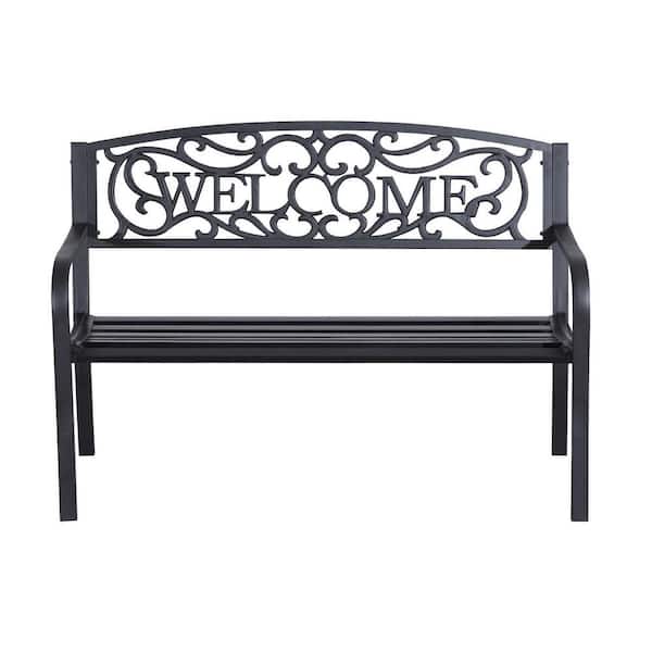 Outsunny 2-Seater 50 in. Steel Welcoming Vines Decorative Outdoor Patio Garden Bench, with Weatherproof Build and Cute Design