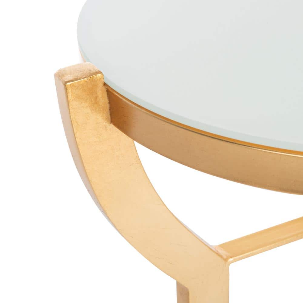 Gold and White Round Metal Glass Accent Table