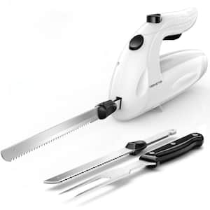 8.27 in. 150 W Electric Knife Set with 2 Serrated Stainless Steel Blades and Serving Fork for Carving Meat and Bread