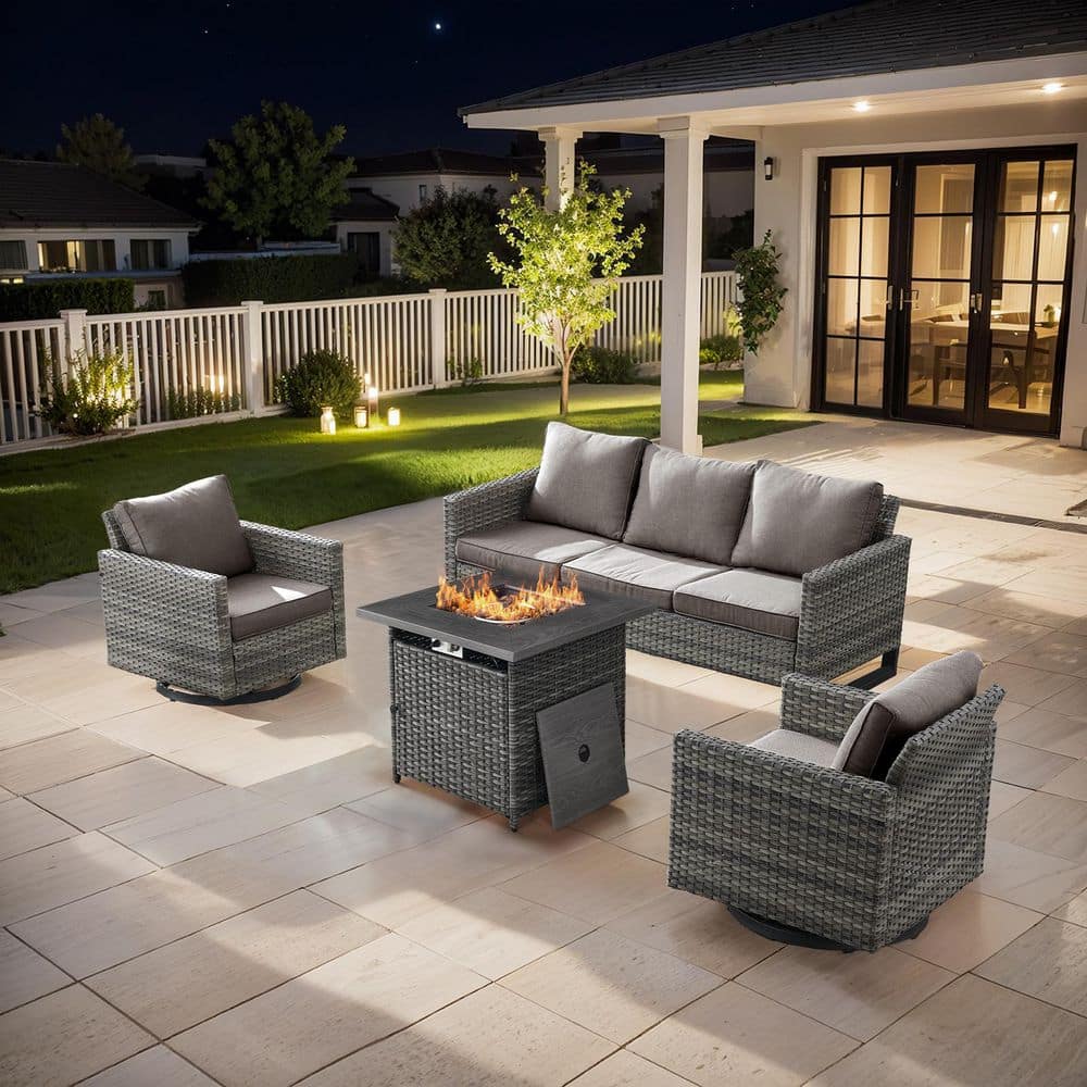 U-Frame 4-Piece Gray Wicker Fire Pit Conversation Set with Olefin Gray Cushions and U-Frame Swivel Glider Chairs price history on PriceWatchPro