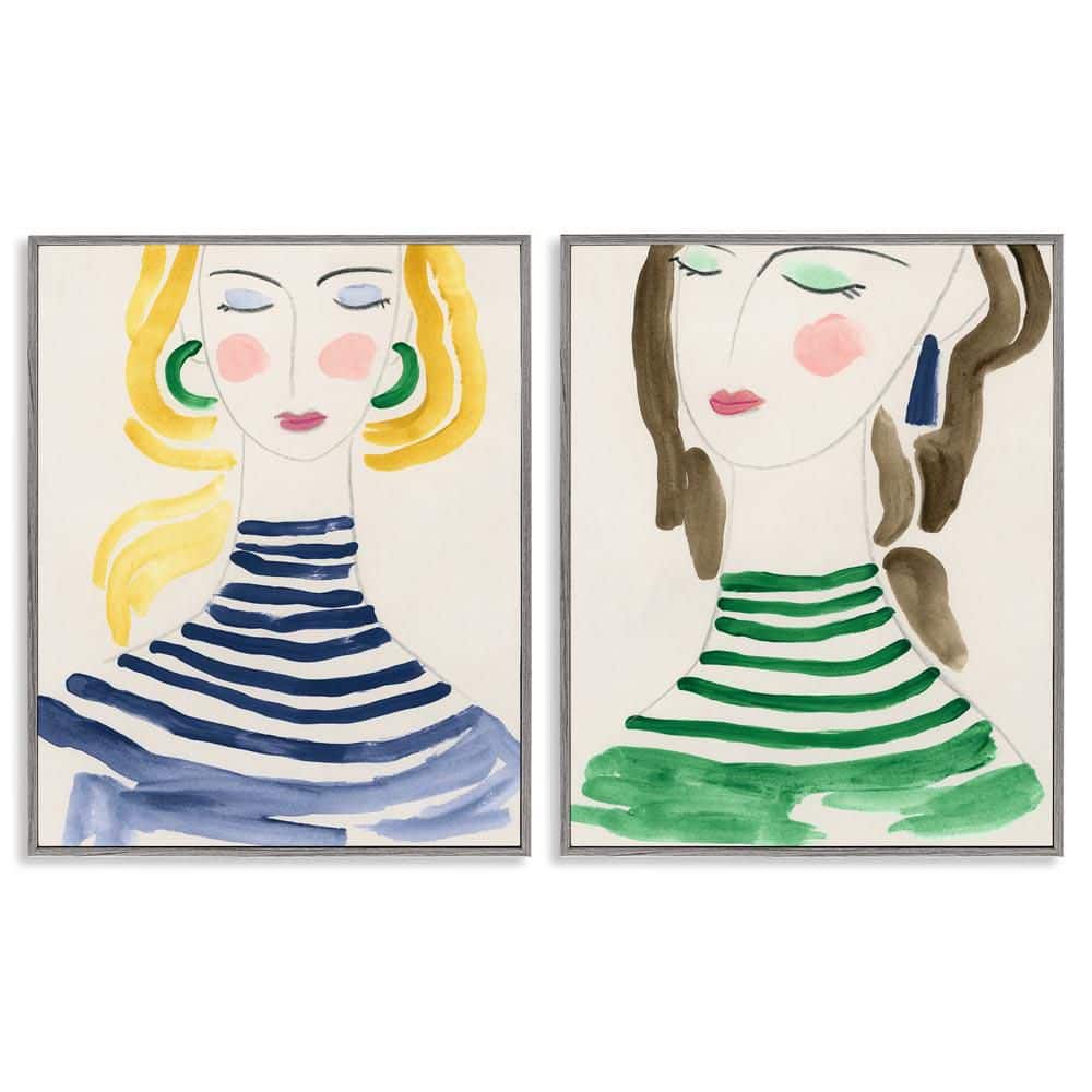 Stylish Ladies in Stripes by June Erica Vess 2 Pieces Gray Framed People Giclee Art Print 30 in. x 24 in. price history on PriceWatchPro