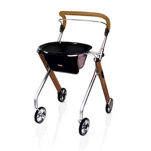 Trust Care Let's Go 4-Wheel Indoor Rollator Rolling Walker with Tray and Basket in Walnut