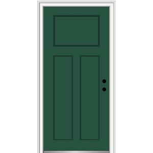 36 in. x 80 in. Left-Hand Inswing Craftsman 3-Panel Shaker Classic Painted Fiberglass Smooth Prehung Front Door