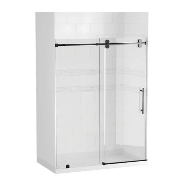 32 in. L x 60 in. W x 78 in. H Alcove Shower Stall/Kit with Sliding Door in Matte Black with Right Drain