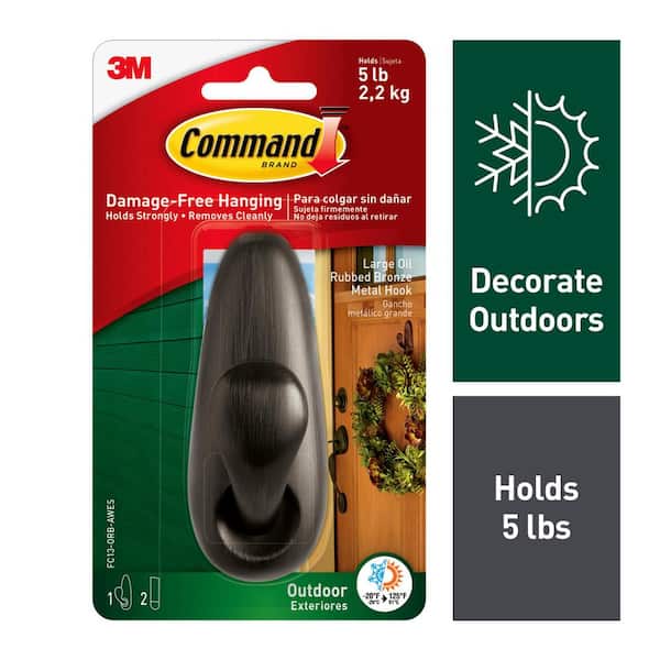 Command 5 lb. Large Oil Rubbed Bronze Outdoor Metal Hook (1 Hook, 2 Water Resistant Strips)