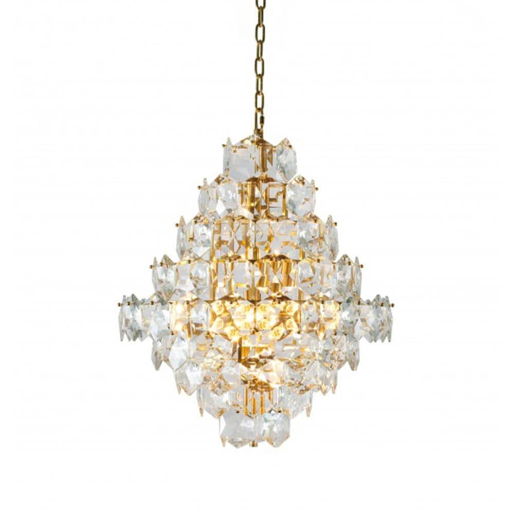 Nataly 12-Light Brass Crystal Cylinder Chandelier Living Room with No Bulbs