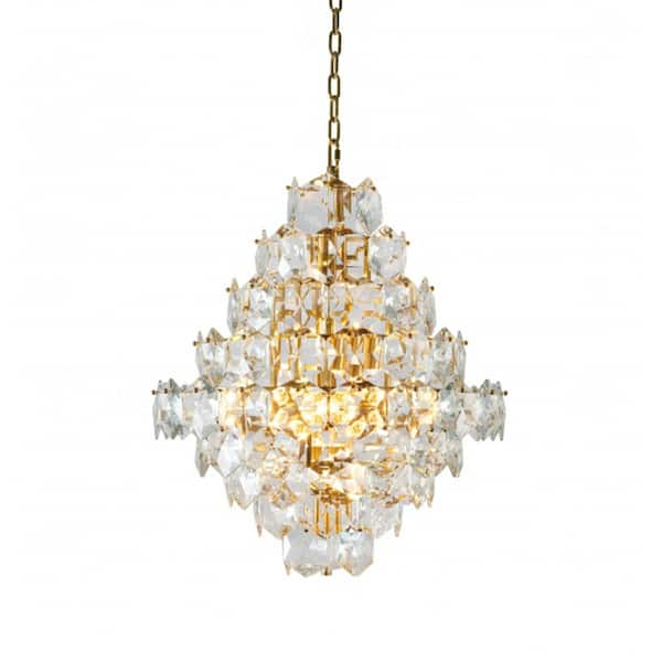 Unbranded Nataly 12-Light Brass Crystal Cylinder Chandelier Living Room with No Bulbs Included