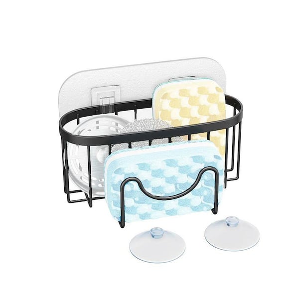 Black Stainless Steel Kitchen Sink Caddy Organizer with Unique M-Shaped Design and Two Installation Methods