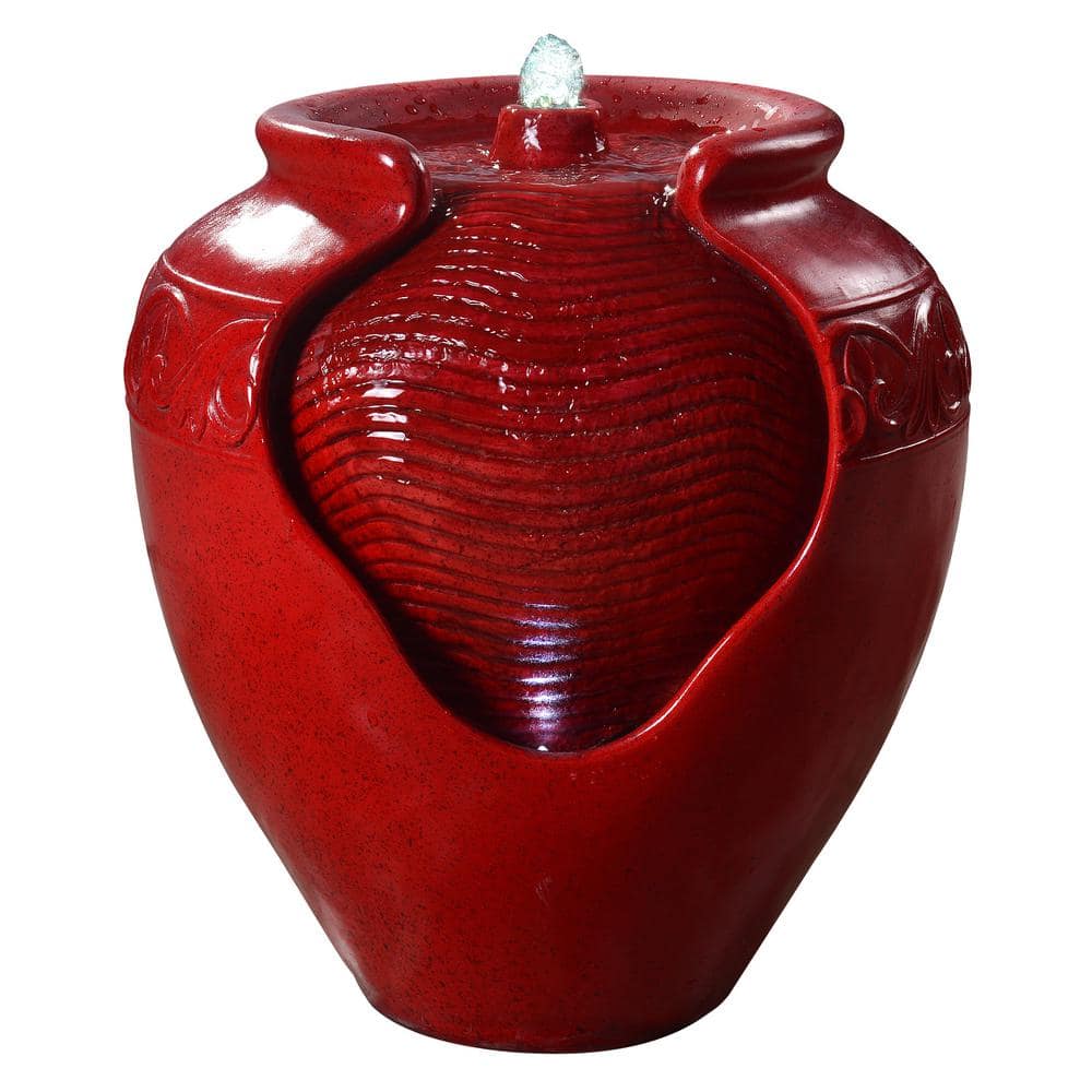 Teamson Home 16.93 in. Red Outdoor Glazed Urn Pot Floor Water Fountain ...