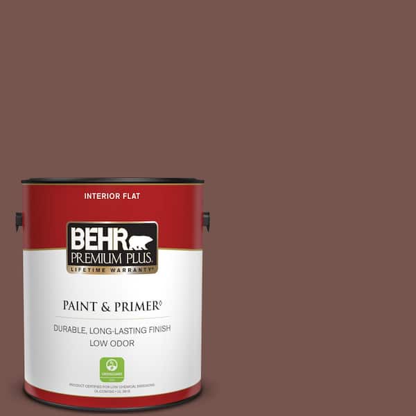 BEHR PREMIUM PLUS 1 gal. #PPU2-20 Oxblood Flat Low Odor Interior Paint & Primer