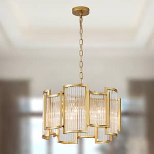 Modern Swarki 21 in. 5-Light French Gold Glass Shade Chandelier Luxury Glam Hanging Lighting