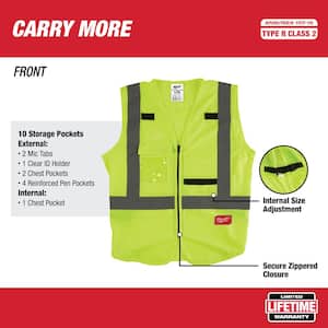 Small/Medium Yellow Class 2 High Visibility Safety Vest with 10 Pockets (12-Pack)