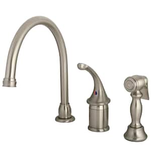 Georgian Single-Handle Deck Mount Widespread Kitchen Faucets with Brass Sprayer in Brushed Nickel