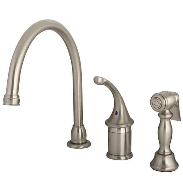Kingston Brass Georgian Single-Handle Deck Mount Widespread Kitchen Faucets with Brass Sprayer in Brushed Nickel