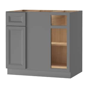 Keyport Shaker 36 in. W x 24 in. D x 34.5 in. H Plywood Ready To Assemble Blind Corner Base Kitchen Cabinet in Charcoal