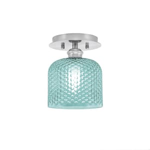 Albany 1 Light Brushed Nickel Semi-Flush with Turquoise Textured Glass Shade