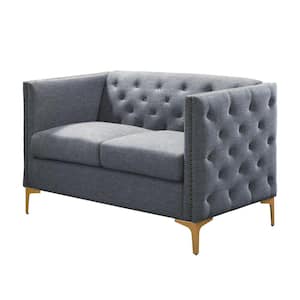 Weber 53 in. Light Gray Button Tufted Polyester 2-Seat Loveseat with Nailhead Trim