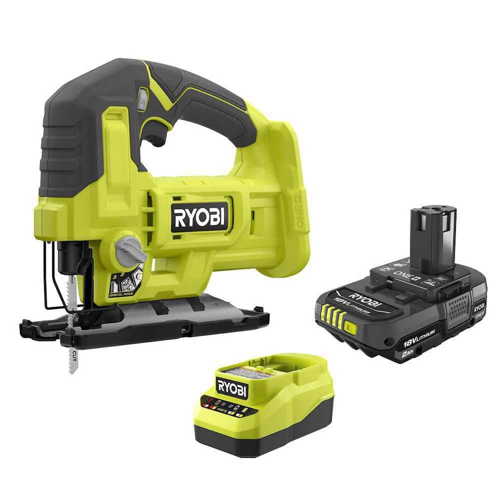 RYOBI ONE+ 18V Cordless Jig Saw with 2.0 Ah Battery and Charger