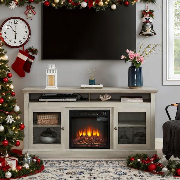 60 in. Freestanding Electric Fireplace TV Stand with Open and Closed Storage Space in Gray for TV Up to 65 in.