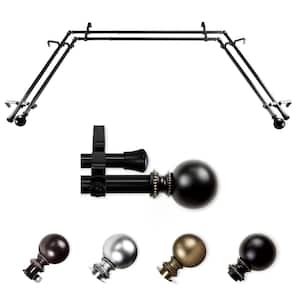 13/16'' Dia Adjustable 20''-36'', 38''-72'' Bay Window Double Curtain Rod with Stevie Finials in Black