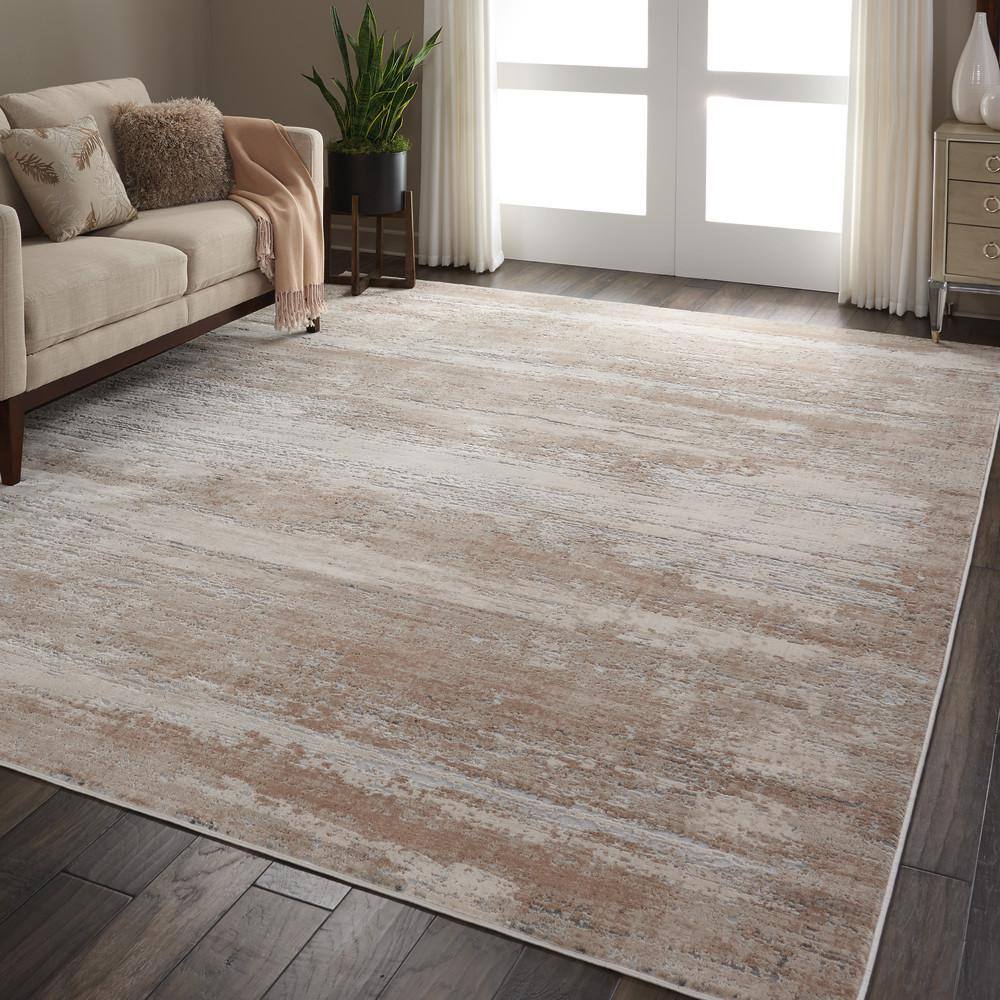 Abstract Textured Modern Beige 9'3" x 12'9" Synthetic Area Rug