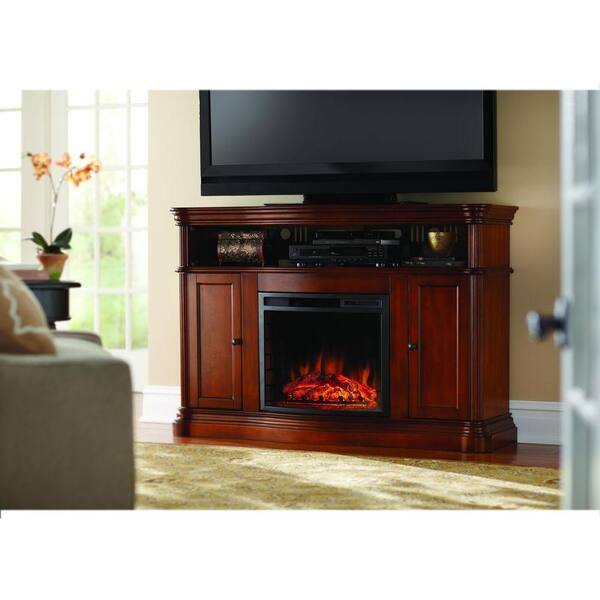 Home Decorators Collection Montero 56 in. Media Console Infrared Electric Fireplace in Aged Cherry