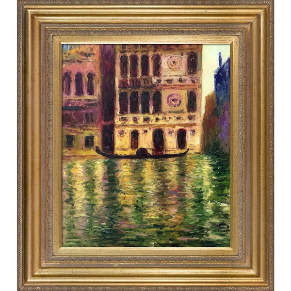 LA PASTICHE "Palazzo Dario, 1908 with Mediterranean Gold" by Claude Monet Framed Abstract Oil Painting 34 in. x 30 in.
