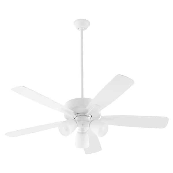 quorum Ovation 52 in. 5 Blade 3-Light 9-Watt Medium Base Lamp Opal Studio White Ceiling Fan