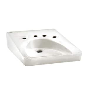 Wheelchair Users Wall Hung Bathroom Sink in White with 10-1/2 in. Faucet Hole