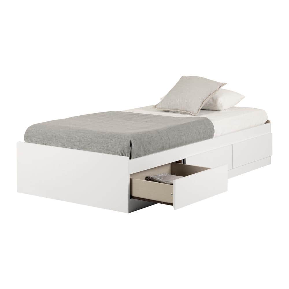 Twin Fusion White Wood Frame Mates Bed with 3 Storage Drawers