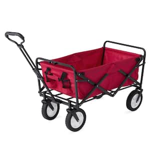 Collapsible Folding Steel Frame Outdoor Garden Camping Wagon, Red