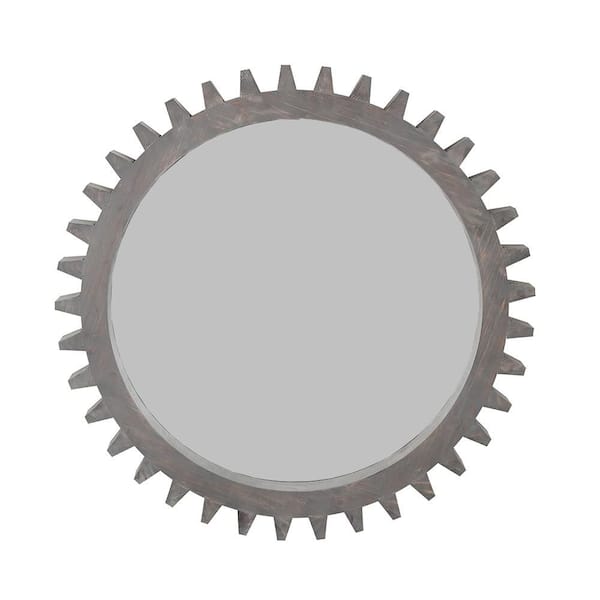 Unbranded Dark Brown 26 in. W x 26 in. H Industrial Round MDF Framed Mirror Wall Mirror Wall Decor Mirror