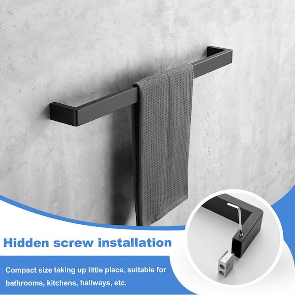 24 in. Square Wall Mounted Towel Bar in Stainless Steel Matte Black 2-Pack